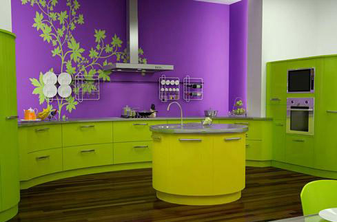 зелено-фиолетовая кухня