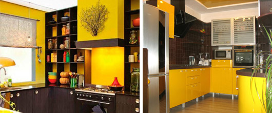 коричневые кухни с желтым цветом
