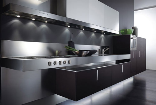 дизайн черной кухни 9 кв м с подсветкой