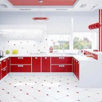 кухня красного цвета и обои красного цвета