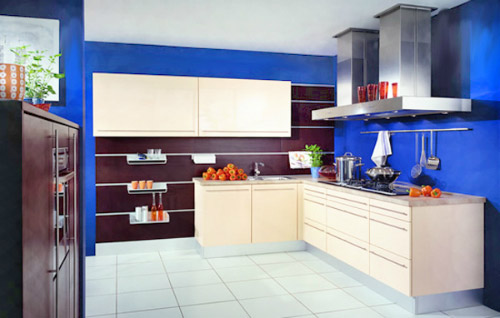 стены синего цвета на кухне - интерьер дизайн