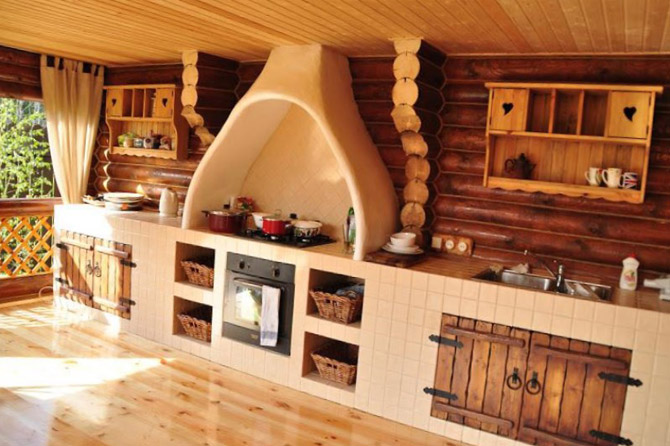 Дизайн кухни на даче в деревянном доме