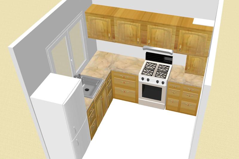 проект кухни с газовой колонкой и холодильником без балкона