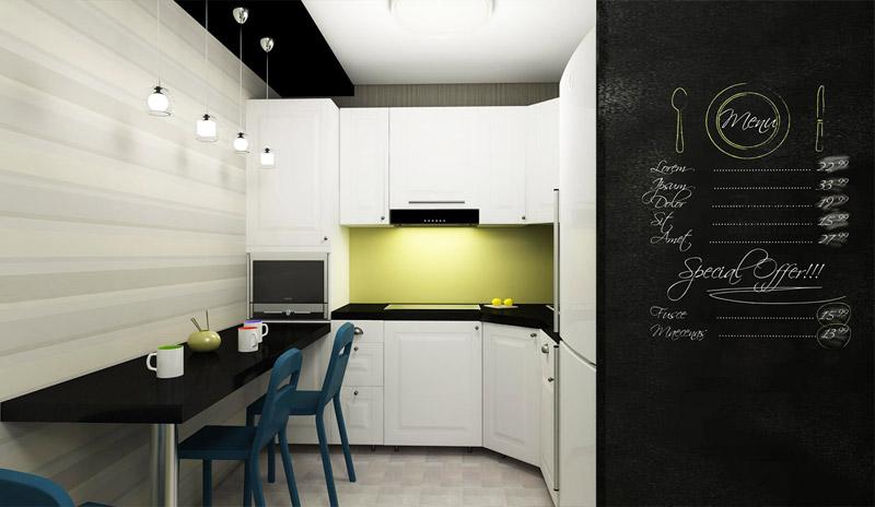 визуальное расширене кухня за счет черного цвета