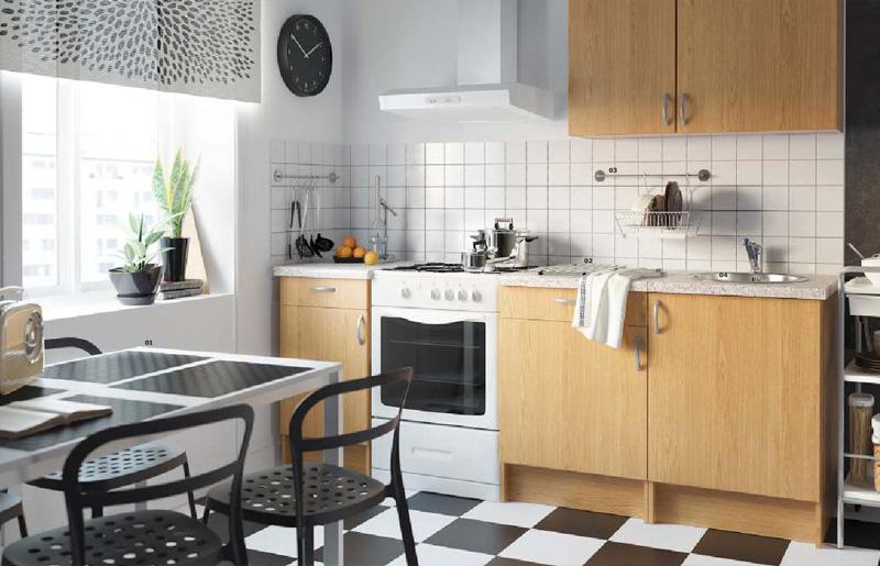 кухня Ikea серии Альбру светло коричневого цвета