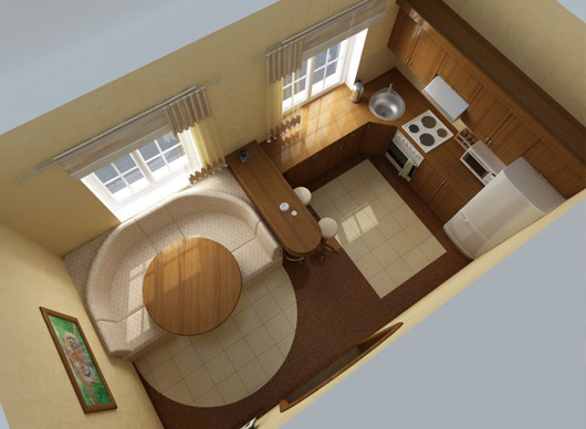 Дизайн проект кухни с диваном 16 кв.м фото в
